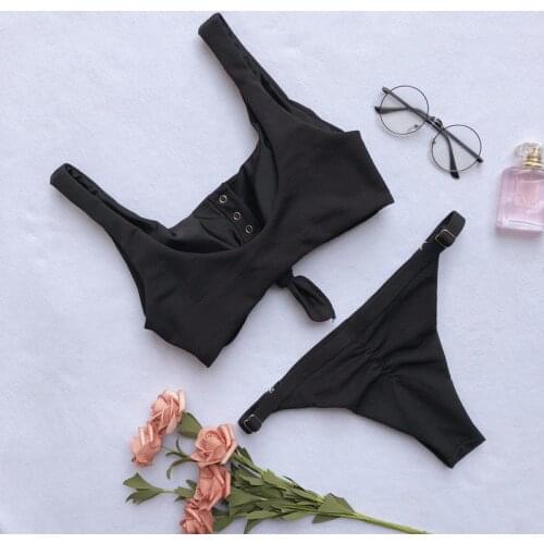 Bandage Brazilian Sexy Bikini Solid Padded Bra Straps Swimwear Women Two Piece Swimsuit Bathing Suits tankini Biquini Swimsuits