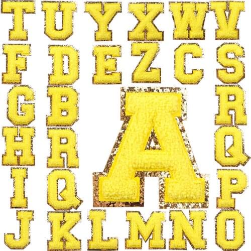 Large Yellow Towel English Letter Patches for Clothes Embroidery Appliques Child Women Clothing name Accessories Badges Decorate