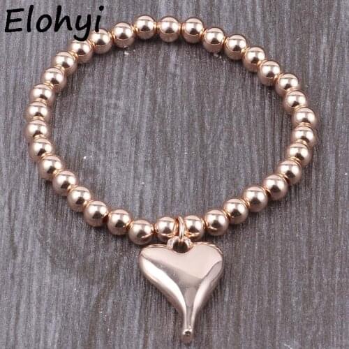 ELOHYI Heart Alloy Copper Bead Beaded Bracelet&Bangles Top Quality Plated Material For Women Elegant Simple Design Jewelry Gifts