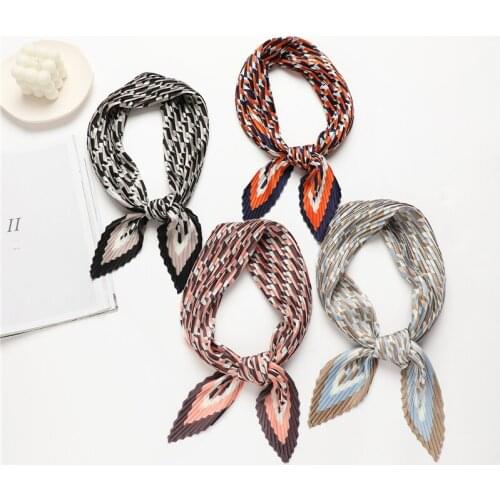 Elegant Crinkle Print Satin Shawl Square Silk Scarf For Women Hair Band Foulard Hijab Neckerchief Female Head Wraps Bandana 2021