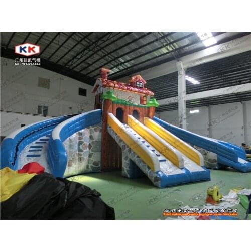 Giant snow lodge inflatable water slide for frame pool use