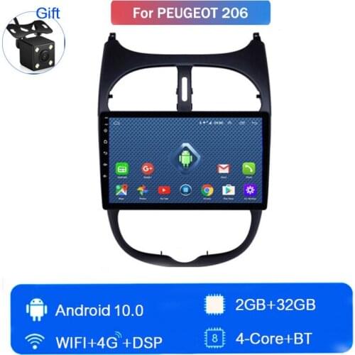 For Peugeot 206 GPS navigation car central control large screen integrated machine Android 10 Car Multimedia MP5 Player 2+32G