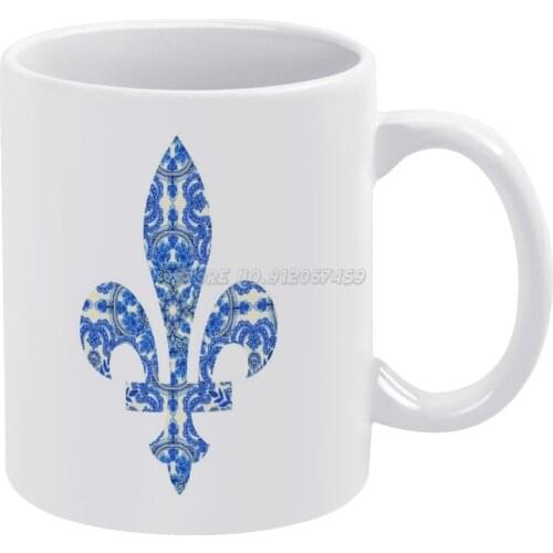 Kkg Fleur De Lis Blue Swirl Coffee Mugs Ceramic Personalized Mugs 11 Oz White Mug Tea Milk Cup Drinkware Travel Mug Kkg Fleur De