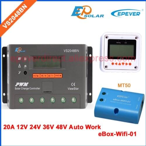 48V 36V battery charger controller solar panels system VS2048BN EPEVER EPsolar PWM series Wifi eBOX Phone APP MT50 Meter 20A