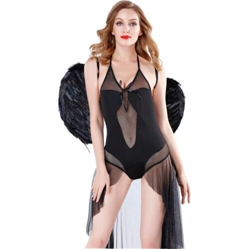 Halloween Devil Witch Vampire Cosplay Costume Hen Party Fantasia Black Angel With Wings Fancy Dress