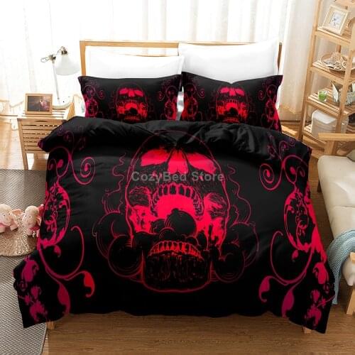 Cool Red Skull Bedding Set Fantasy Bed Linen Quilt Duvet Cover Sets Home Decor Twin Single Queen King Size Fashion Modern Gift