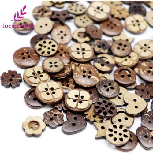 Lucia crafts 12-50pcs/lot 10-20mm Coconut Wooden Buttons Assorted DIY Sewing Scrapbooking Button Accessories E0219