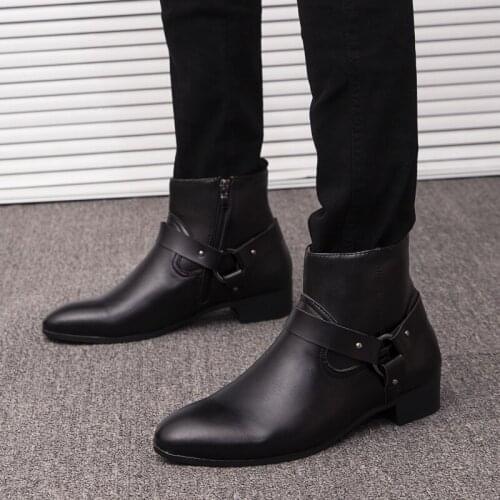 Fashion Leather Mens High-Top Shoes Black Classic Zipper Opening Slip-On Shoes British Trend Moccasins Soft Casual Shoes
