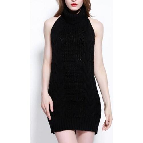 Fashion Pullovers Knitted Sweaters Sexy Backless Sleeveless Turtleneck Sweaters for Daily Wear Autumn Womens Tops Grey