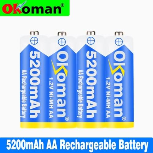 100% Brand New 1.2V AA 5200mAh NI MH Pre-Charged Ni-MH Batteries AA Rechargeable For Toys Camera Microphone