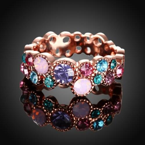 Ravishing jewelry rose gold Multi color Czech Drill New Hot Popular Ring for women size 6 7 8 AR2151