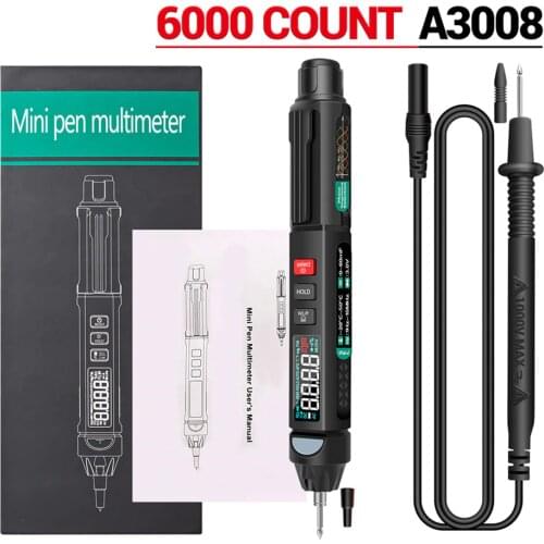 A3008 Professional LCD Display Digital Multimeter Smart 6000 Counts Voltage Resistance Diode Handheld Tester Pen