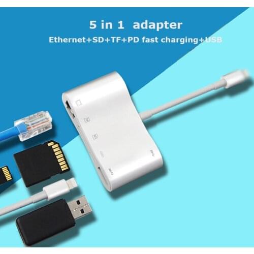 For Hub Lightning SDTF RJ45 Ethernet Wired Adapter for iphone 7 8 x 11 pro OTG TF/SD USB Camera Reader with Charging IOS14 cable