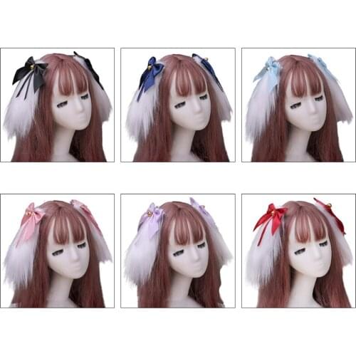 Furry Long Bunny Ears Hair Clips Lolita Kawaii Rabbit Bowknot Cosplay Hairpins F3MD