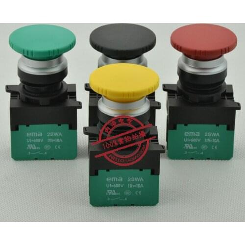 [SA]EMA 22mm lamp button self-locking E2P4 * .A1 mushroom head red yellow black 1NO--10pcs/lot