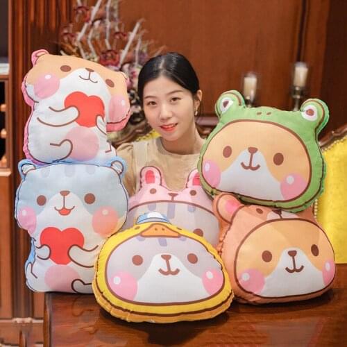 3D Printing Kawaii Hamster Plush Pillow Toy Soft Stuffed Cartoon Animal Mouse Doll Bed Sofa Nap Pillow Cushion Girls Xmas Gift