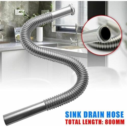 Sliver Steel Siphon Flexible Washbasin Waste Set Sink Drain Hose 800mm Plumbing Parts