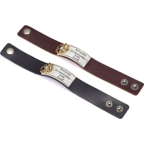 Unisex Vintage Wide Leather Wrap Bracelet for Men Wmen Creative GOD Letter Religious Unisex Fashion Charm Bracelets Jewelry