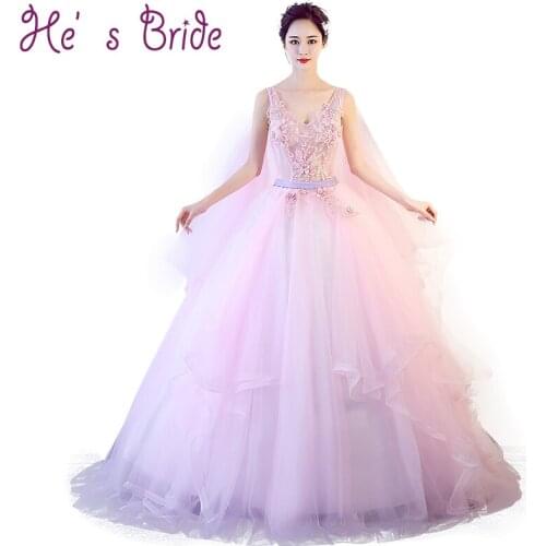 Evening Dress Elegant Pink V Neck Sleeveless Lace Up Back A Line Floor Length Tulle Lace Flowers Sequies Party Prom Dress