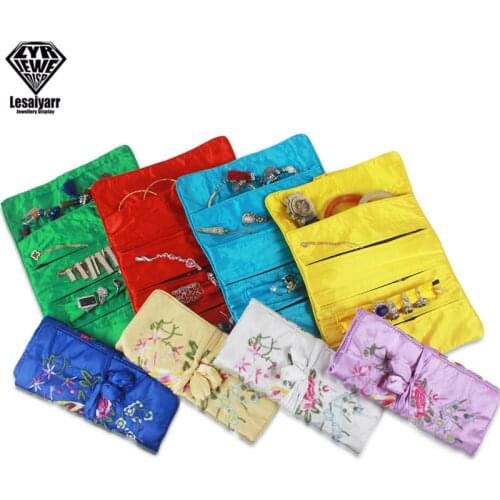 Embroidered Chinese Jewelry Roll Bag Travel Jewelry Organizer Storage Case Pouch for Necklaces Rings Bracelet Portable Practical