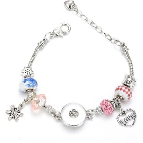 Colorful Love Heart Charm Beads Bracelets 18mm snap bracelets & Bangle 18mm Snap Button Jewelry For DIY Snap Jewelry SZ0378k