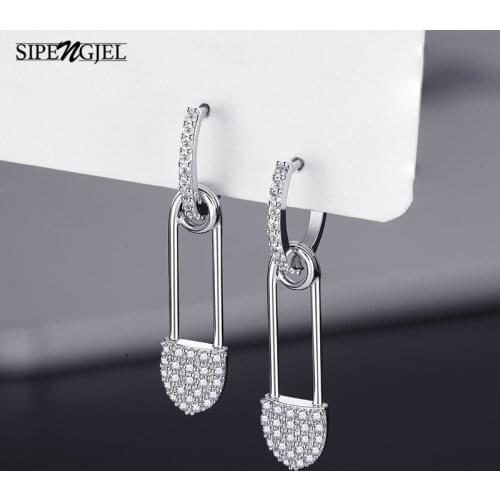 Fashion Cubic Zircon Sliver Color Small Hoop Earrings Geometric Safety Pin Earrings For Women Wedding Jewelry Accessories
