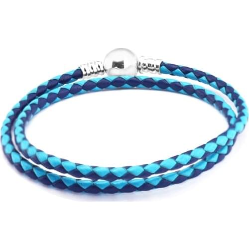 Round Clasp Double Woven Leather Bracelet 925 Sterling Silver Bangles & Braceles for Women Fashon DIY Jewelry Pulsera Wholesale