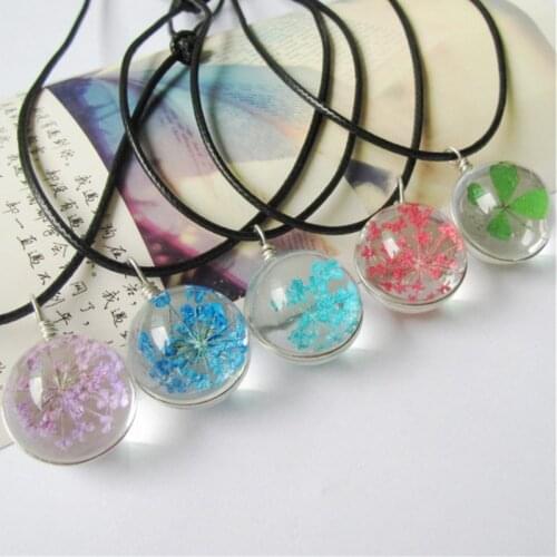 2018 Dandelion pendant necklace glass ball flower crystal feather necklace pendant rope chain glass zinc alloy ladies jewelry