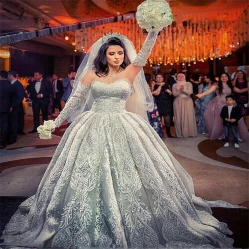 Dubai Lace Wedding Dresses Sweetheart Long Sleeves A Line Bridal Gowns Saudi Arabia Lace Up Back Vestido De Novia Custom Made