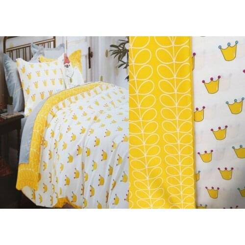 ZY DIY Fashion 235cm Width 100x235cm Warm Yellow Leaf & Crown Printed Cotton Fabric Bedding Quilting Clothing DIY fabric