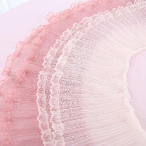 1Meter/lot 14CM wide apricot dark pink double-layer mesh pleated lace diy neckline skirt curtain accessories AC77