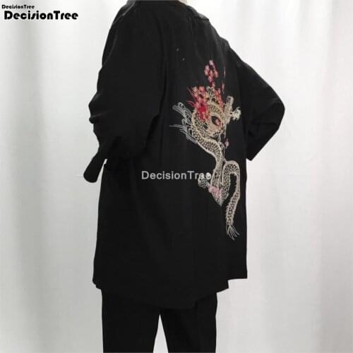 2021 linen kimono jackets men ethnic cotton linen jackets cherry dragon embroidery chiffon sun protection women clothing
