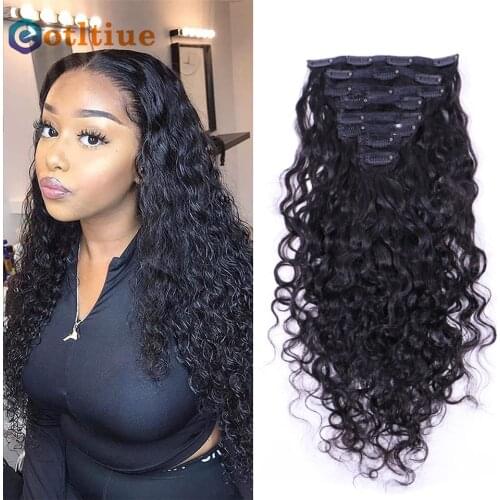 Eotltiue Hair Extensions Clip in Human Hair Water Wave Wet and Wavy Remy Human Hair 8pcs 120g Natural Hair Extensions 24 Inch