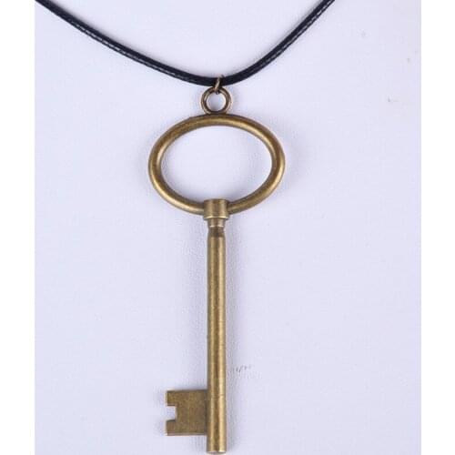 93*35MM Vintage antique bronze metal alloy key pendant necklace women choker wax cord rope necklace jewelry fashion jewellery