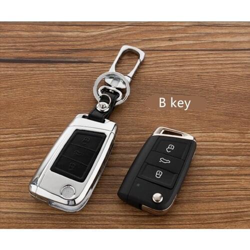 Car Zinc Alloy+Leather Key Cover Holder For VW Golf 7 Polo Bora MK7 Passat For Skoda Octavia A7 Kodiaq Folding Key Case For Car