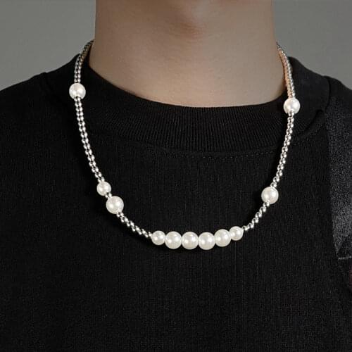 Goth Punk Titanium Steel Pearl Necklace For Men/Women/Couples Fashion round bead Pendant Jewelry Trend Neck Chain Choker Gifts