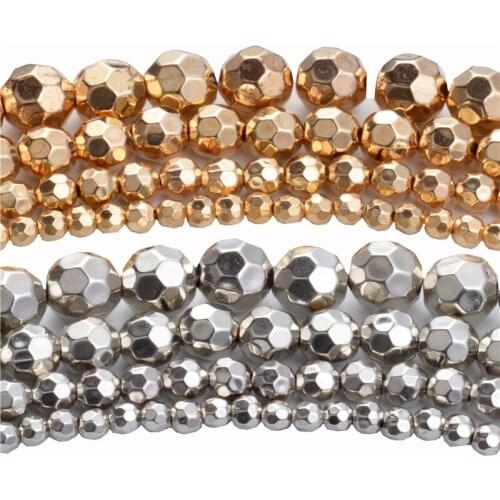 4 6 8 10mm CCB KC Gold And Rhdoum Faceted Round Shaped Spacers Loose Beads Accessories Fit DIY Bracelet Necklace