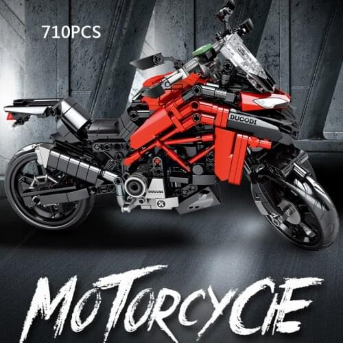 Hot technical scale Simulation italy Ducati Multistrada motorcycle moc building block model brick toy collection for boy gift