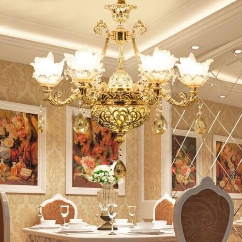 New European style living room crystal chandelier zinc alloy bedroom lamp gold hollow LED restaurant lighting