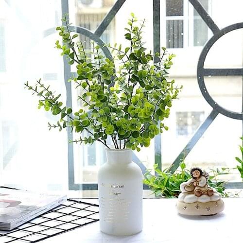 Artificial Plastic Eucalyptus tree branch for Christmas wedding decoration Flower arrangment small leaves plant faux foliage