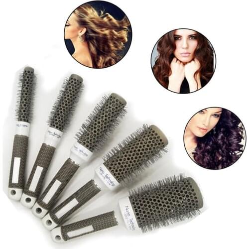 5pcs Ceramic Ionic Radial Round Comb Hair Dressing Brush Salon Styling Barrel Anti-static escova de cabelo Detangling Hairbrush