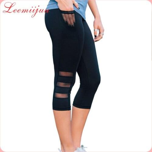 LEEMIIJUU Leggings Sport Women Fitness Tight Elastic Yoga Pants Reflective Seven Ppocke Point Yoga Pants Pockets Gym Leggings