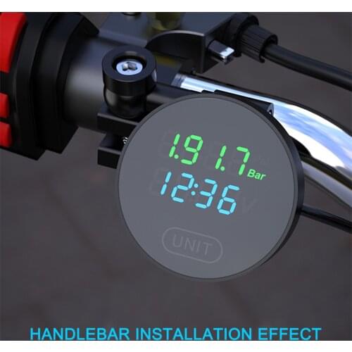 3-in-1 Multifunctional Motorcycle Tire Pressure Gauge with Time Voltage Tire Pressure Display Universal