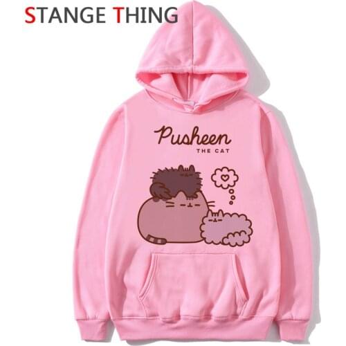 New Pusheen Cat Kawaii Harajuku Funny Cartoon Hoodies Women Ullzang Cute Cats Graphic Sweatshirt 90s Korean Style Hoody Female