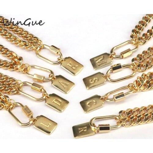 New Elegant Letter Charms Gold Color Plating Clasp Pendant Big Chain Choker Necklace For Women Gorgeous Statement Jewelry