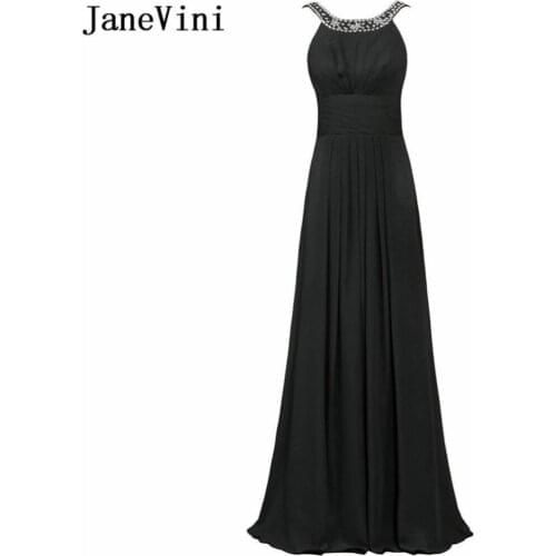 JaneVini vestido comprido Purple Beaded Long Bridesmaid Dresses 2020 Black Red Chiffon Women Plus Size Wedding Party Gowns Robes