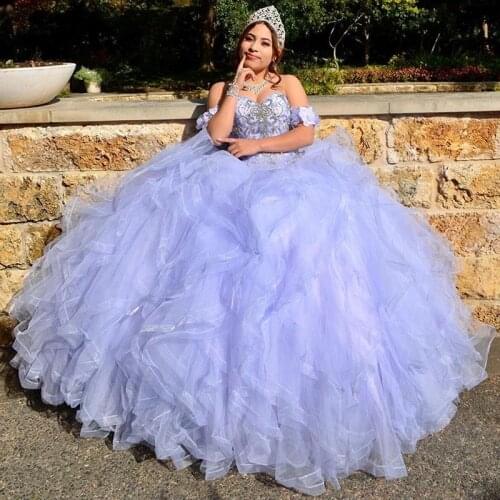 Princess Off the Shoulder Lavender Quinceanera Dresses 2021 Bestidos Para 15 Anos Girl Sweet 16 Dress Pageant Gowns Vestidos