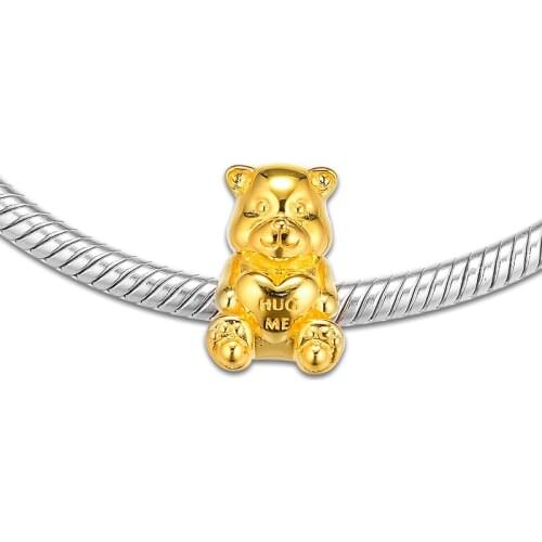 Fits for Pandora Charms Bracelets Shine Theodore Bear Beads 100% 925 Sterling Silver Jewelry Free Shipping