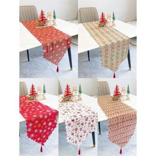 Christmas Fabric Printed Table Runner Household Table Cover Antifouling Santa Claus Tablecloth Christmas Decorations