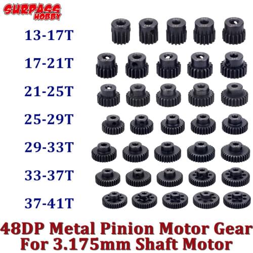 SURPASS HOBBY 48DP Metal Pinion Motor Gear Shaft 3.175mm 13T 15T 17T 19T 21T 23T 25T 27T 29T 31T 33T 37T 41T for 1/10 RC Motor